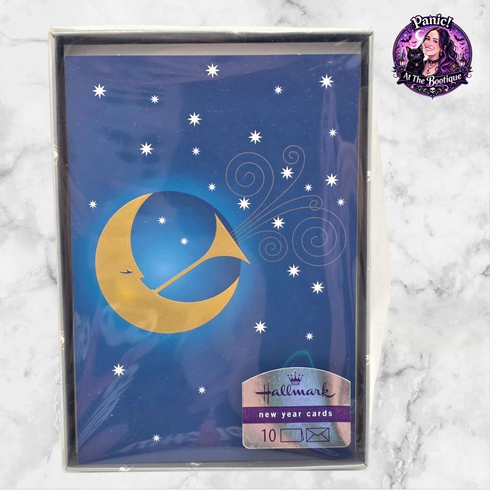 Vtg Hallmark New Year Cards 9ct Blue Gold Celestial Moon Stars Y2K Whimsical 90s
